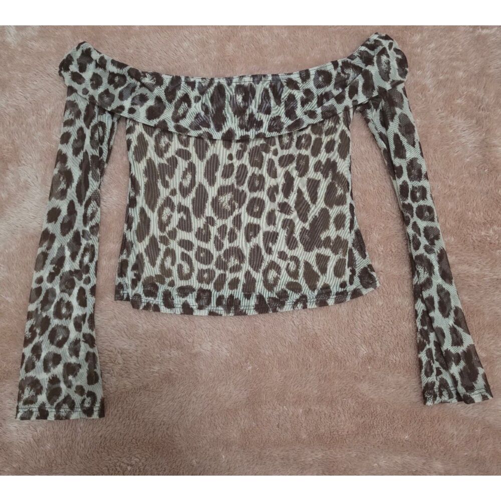 XS off-the-shoulder leopard print crop top by the brand See You Monday